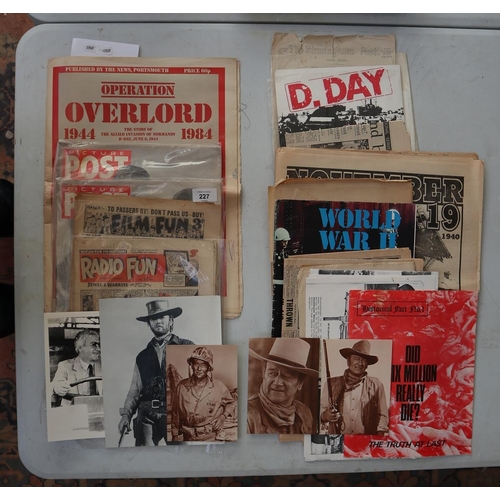 227 - Collection of ephemera to include WW2 newspapers