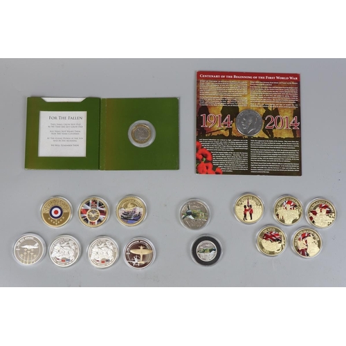 254 - Collection of military themed commemorative coins