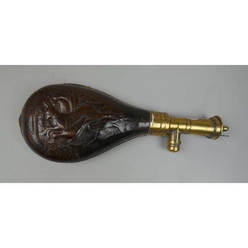 305 - Powder flask in embossed leather marked Dixon and Sons