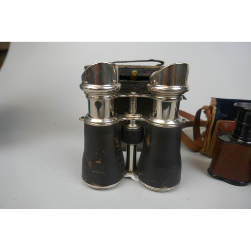 308 - Pair of field glasses in original case together with another marked Chevalier Paris