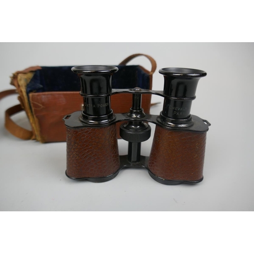 308 - Pair of field glasses in original case together with another marked Chevalier Paris