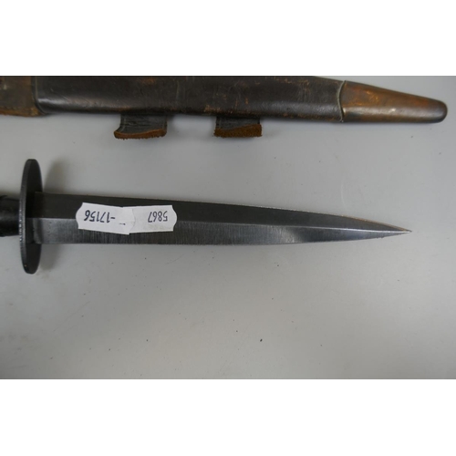 331 - Fairbairn Sykes commando knife in scabbard