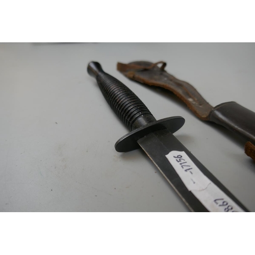 331 - Fairbairn Sykes commando knife in scabbard