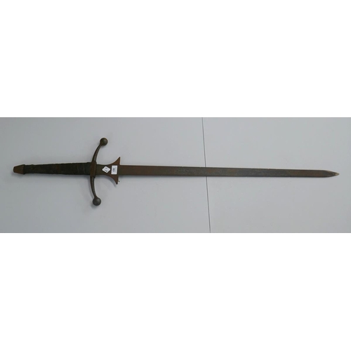 363 - Victorian copy of a 2 handed German sword - L: 128cm approx