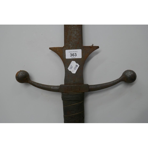 363 - Victorian copy of a 2 handed German sword - L: 128cm approx