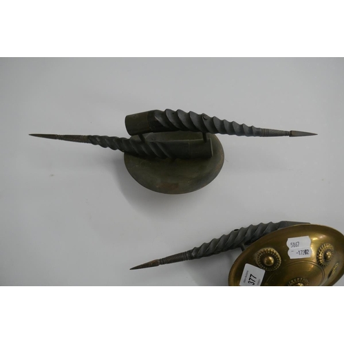 377 - 2 Indo-Persian Nadu parrying shields with buck horn handles