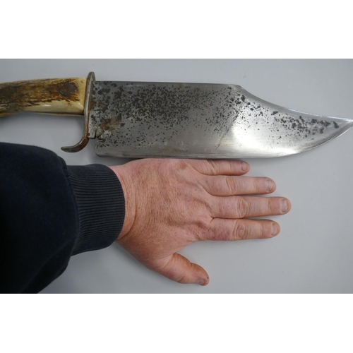 378 - Extra large Bowie knife with antler handle