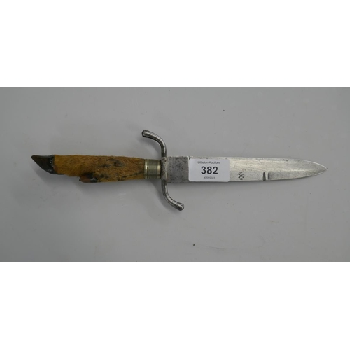 382 - WW1 German fighting knife with deers foot handle