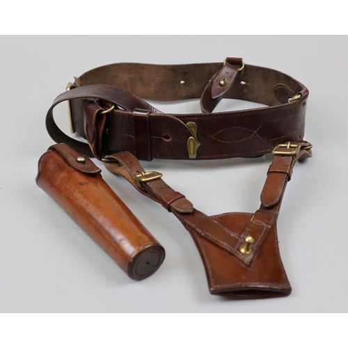 57 - WW2 Brown leather Sam Browne belt with sword frog and holster for ceremonial/parade flag