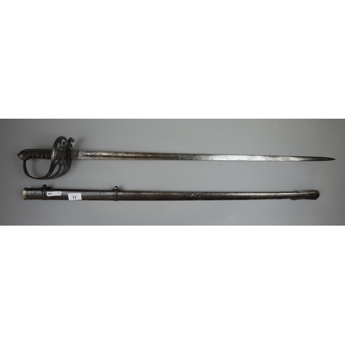 77 - Victorian artillery pattern sword with steel scabbard and etched blade