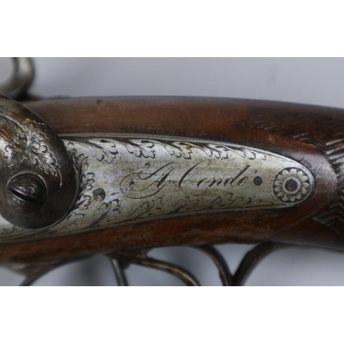 228 - Double barrel flint lock rifle with carved stock