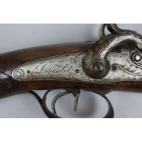 228 - Double barrel flint lock rifle with carved stock