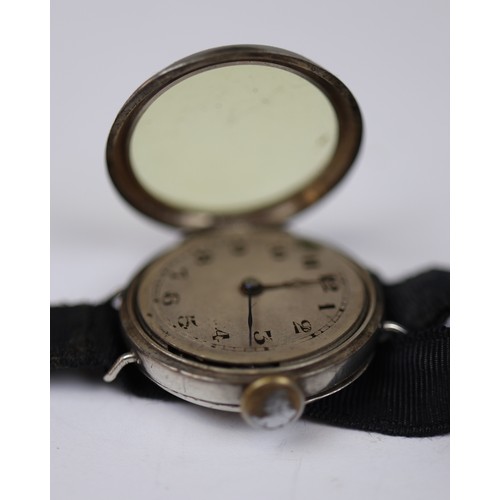 265 - Hallmarked silver WW1 Trench watch with 9ct gold clasp in working order