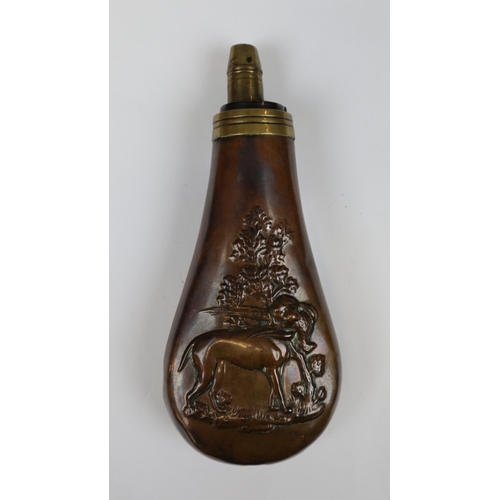 124 - Copper and brass powder flask - late 1800s