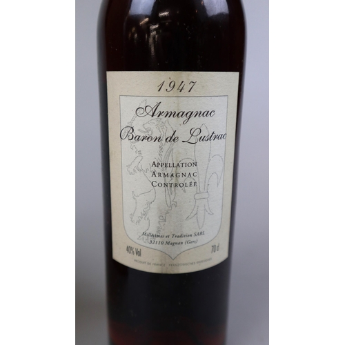 146 - Cased bottle of Armagnac Baron de Lustrac 1947