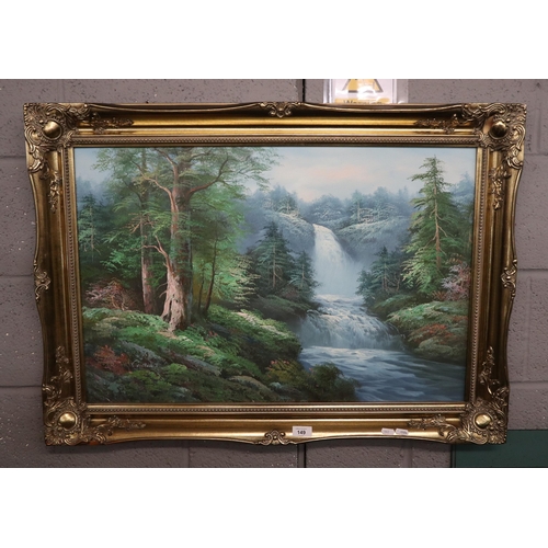 149 - Oil on canvas of a waterfall signed Gullen - Approx image size: 74cm x 49cm