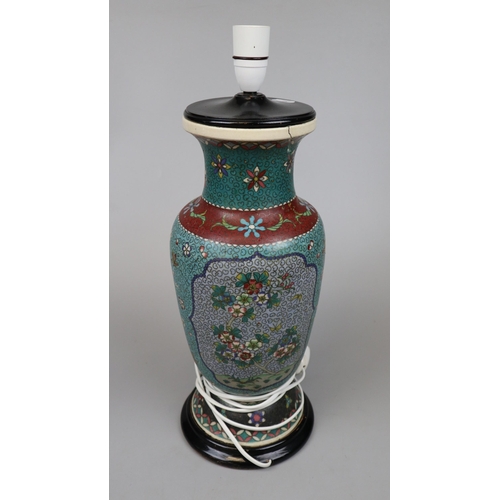 158 - Large antique cloisonne effect vase lamp
