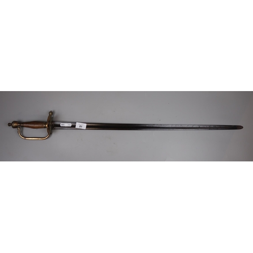 174 - Steel bladed sword with wooden grip and crown pommel A/F