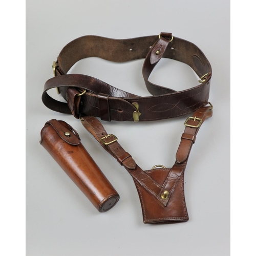 189 - WW2 Brown leather Sam Browne belt with sword frog and holster for ceremonial/parade flag
