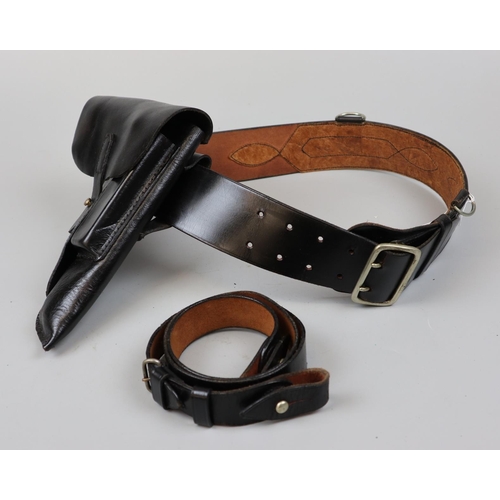 190 - Post WW2 black leather Sam Browne belt with revolver holster