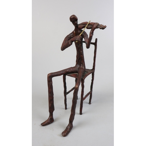 198 - Abstract bronzed sculpture of violinist - Approx height 23.5cm