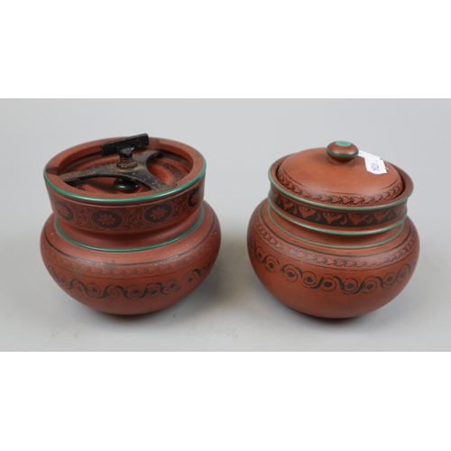 202 - 2 terracotta tobacco jars