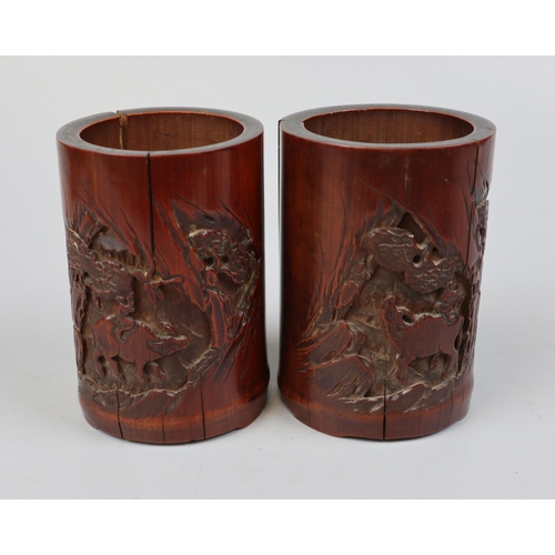 203 - Pair of Oriental brush pots - Approx height 15cm