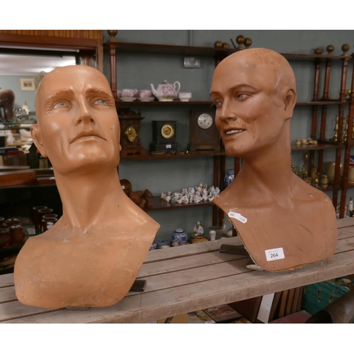 264 - 2 vintage mannequin display heads - Approx height of tallest 44cm