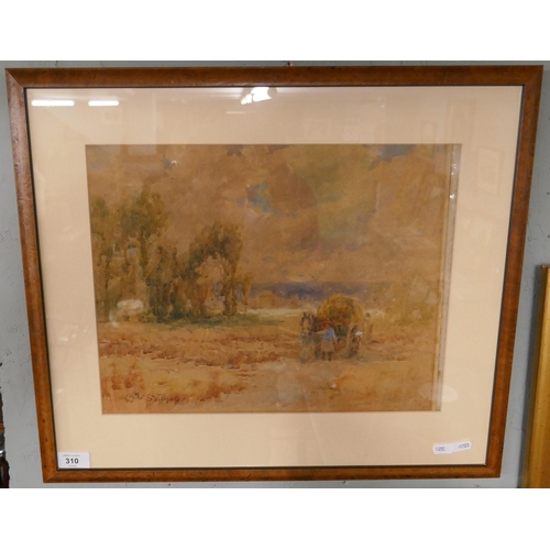 310 - Watercolour of a harvest scene signed Lester Sutcliffe
