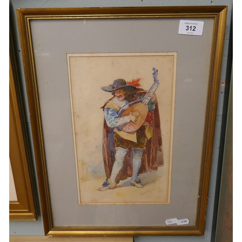 312 - Watercolour - Musician signed H Gillard Glindoni - Approx image size: 17cm x 29cm