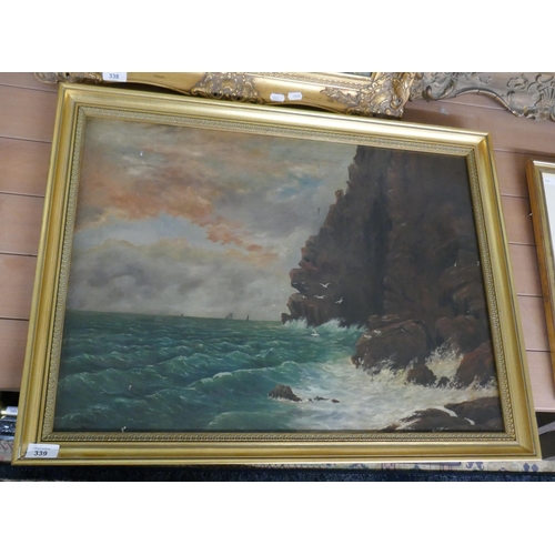 339 - Oil on canvas seascape - Approx image size: 67cm x 49cm