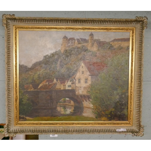 345 - Oil on canvas Harburg castle, Bavaria - Approx image size: 55cm x 44cm