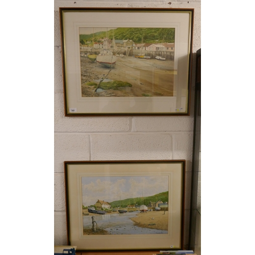 369 - Pair of harbour watercolour scenes signed R Wiles