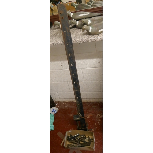 387 - 4ft 6 inch sash clamp together with a collection of clamps and tools