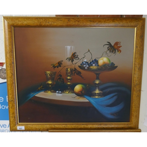 403 - Oil on canvas still life signed - Approx image size: 60cm x 50cm