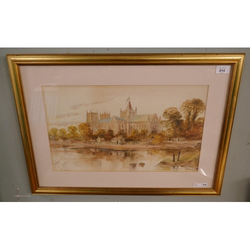 414 - Watercolour signed S Storie - Ripon Cathedral - Approx image size: 49cm x 29cm