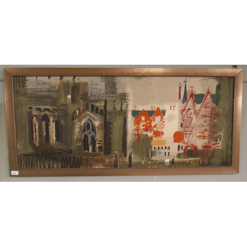 415 - Textile screen print by John Piper for Sanderson's Centenary in 1960 - Chiesa della Salute - Approx ... 