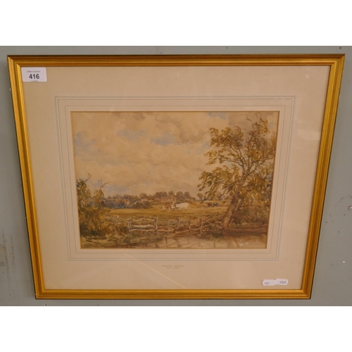 416 - Watercolour - Rural scene signed Thomas Baker of Leamington July 30th 1859 - Approx image size: 34cm... 