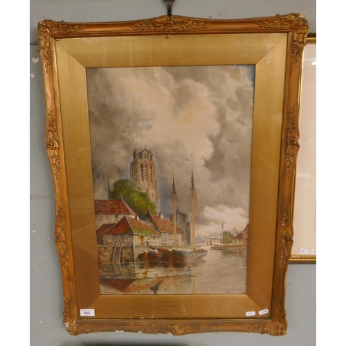 423 - Watercolour Louis Van Staaten - Dordrecht - Approx image size: 39cm x 59cm