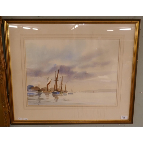 425 - Watercolour - Sailing yachts indistinct signature - Approx image size: 49cm x 36cm