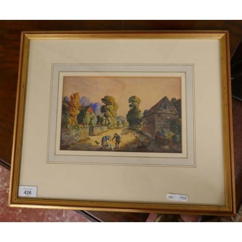 426 - Watercolour of village scene - Approx image size: 26cm x 16cm