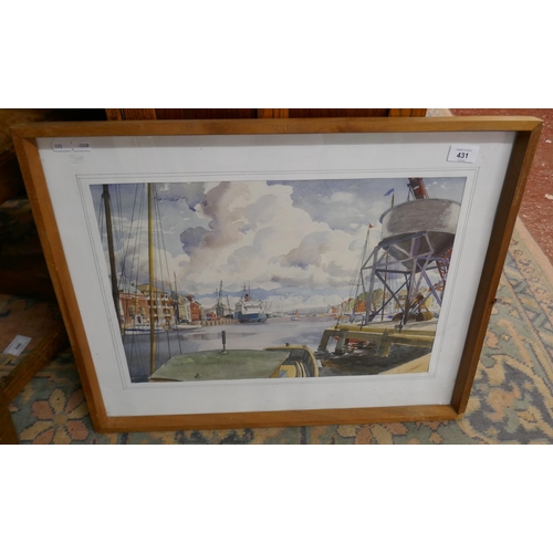 431 - Frank Henry Mason watercolour - Harbour scene - Approx image size: 51cm x 36cm