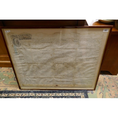 443 - Framed antique indenture