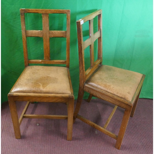 477 - Set of 4 Arts & Crafts chairs with leather seats