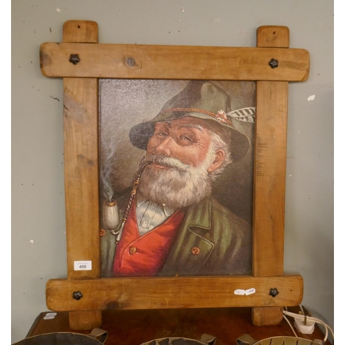 486 - Framed oleograph gentleman with pipe
