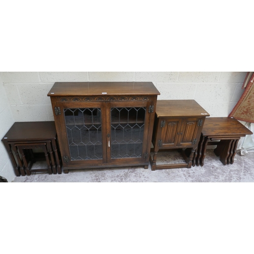 503 - 2 nests of tables, pot cupboard and glazed oak bookcase