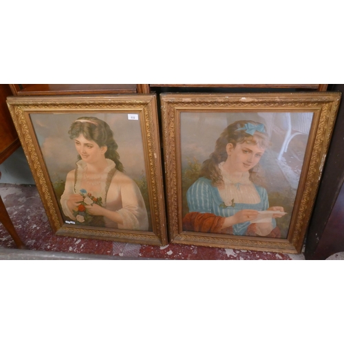 532 - Pair of early oleographs of 2 young ladies