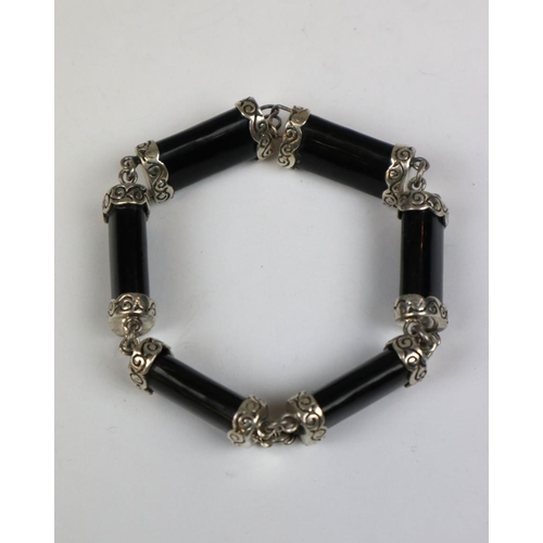 63 - Silver and onyx bracelet