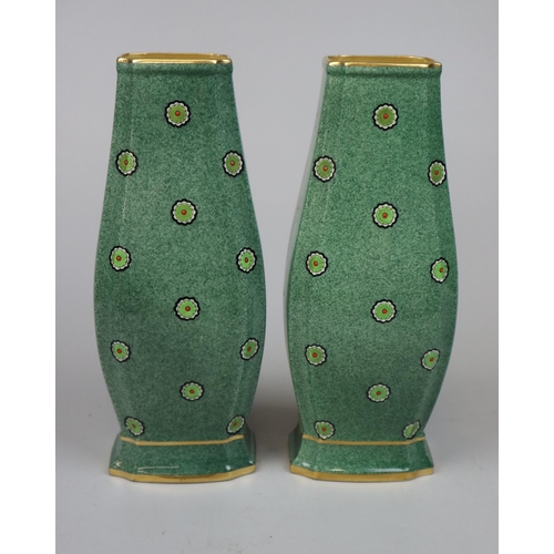 156 - Pair of unusual Royal Worcester green vases - Approx height 26.5cm