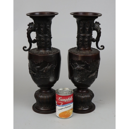 159 - Pair of Meji period bronze vases A/F - Approx height 37cm
